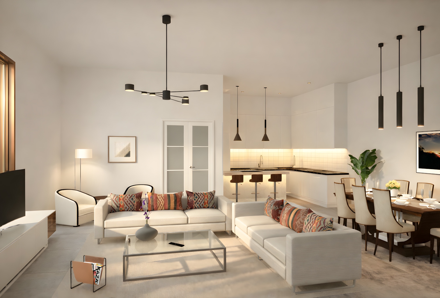 Villas Trinidad - Salón de doble altura con cocina americana